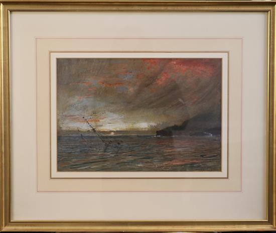 Albert Goodwin (1845-1932) Sunset off the Devon coast 9.5 x 13.75in.